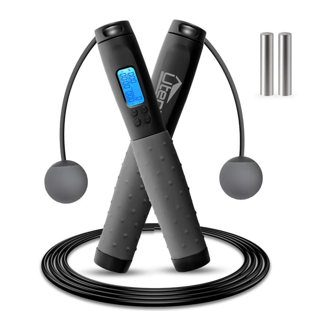 Springseil, Uten Springseil mit Zähler Erwachsene Kinder Seilspringen Fitness verstellbares schnurloses Hüpfseil Sport mit Silikongriff Schwarz & Grau