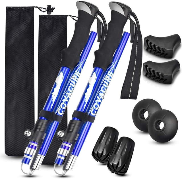 COVACURE Wanderstöcke Nordic Walking Stöcke - Faltbar, Verstellbar, Teleskop, Leicht, mit Gummipuffer für Damen und Herren Blau 110-130cm
