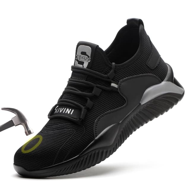 Woflebel Sicherheitsschuhe Arbeitsschuhe Herren Damen Stahlkappe Schutzschuhe Sneaker Atmungsaktiv 36-46 42 EU Schwarz Grau