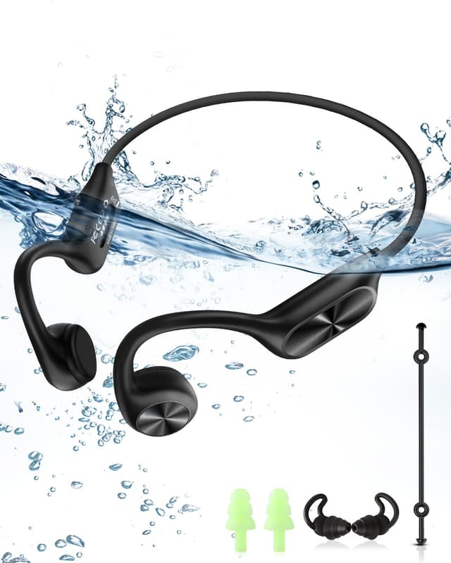 WalkerFit Knochenschall Kopfhörer Schwimmen - Open Ear Kopfhörer Bluetooth 5.4, IPX8 wasserdichte Sportkopfhörer Mit 32g-Speicher & Mp3-Player für Laufen, Radfahren, Fitness Unterwasser Schwarz
