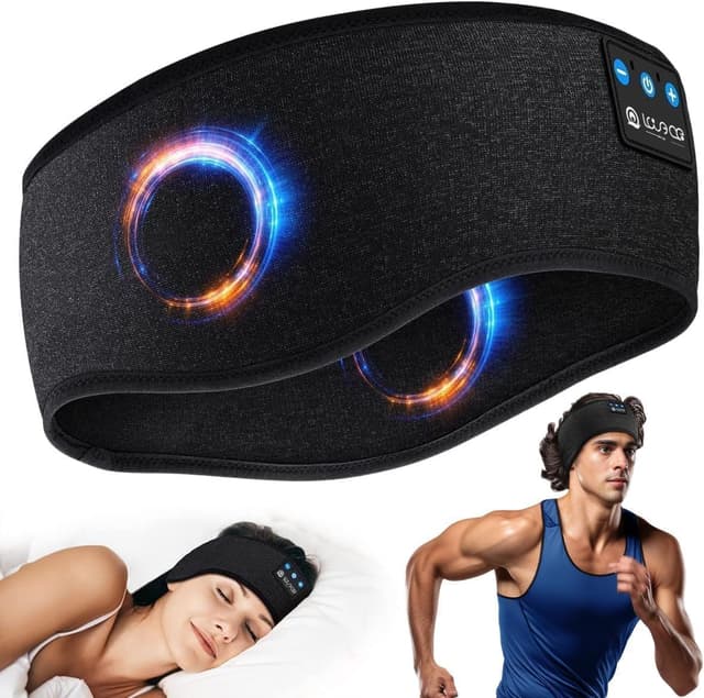 Schlafkopfhörer Bluetooth, Kopfhörer Schlafen, Schlaf Stirnband Kopfhörer Headband Schlafmaske, Sportskopfhörer Musik schlafen Stirnband für Sport Training, Joggen, Yoga, Reisen Zweiseitig Schwarz HS HS Schwarz