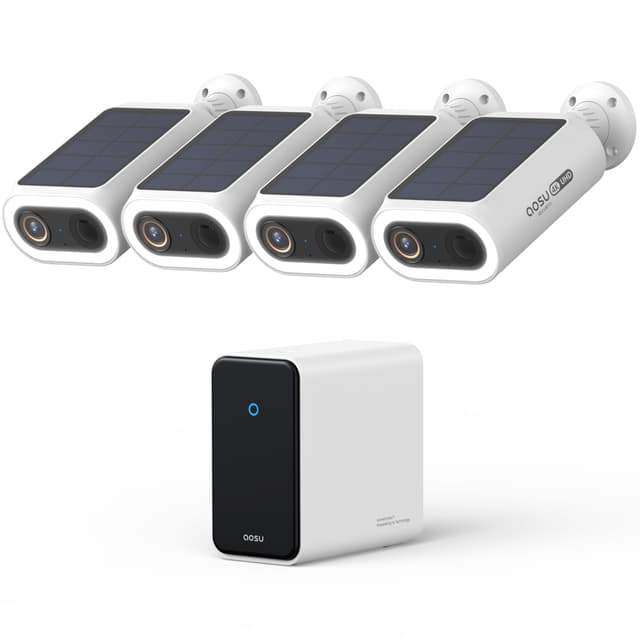 AOSU 4K UHD KI Überwachungskamera Aussen Solar Akku 4er Kit mit HomeCortex【Smartest Gesichtserkennung, Verhalten Analyse】 Person/Auto/Tier-Erkennung 32GB Lokal & 16TB Erweiterbar Farb-Nachtsicht IP65 4-Cam Kit mit HomeCortex