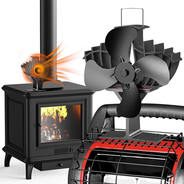 The Three Musketeers Kaminventilator ，Doppel Chip Kaminventilator Ofenventilator ohne Strom, Leiser großer Kamin Ventilator für Holz/Brennholz/Feuerstelle/Ofenrohr Black