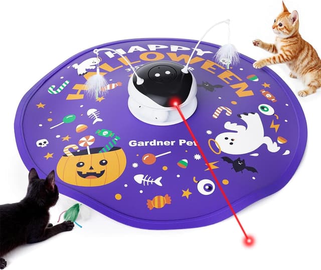 Gardner Pet Katzenspielzeug, 5 in 1 Elektrisch Interaktives Automatischer Spielzeug für Katzen, Katzenspiel mit Versteckspiel, Federspielzeug, Laser, Bällen und Zwitschern, USB-Aufladung, Halloween Halloween-Stil
