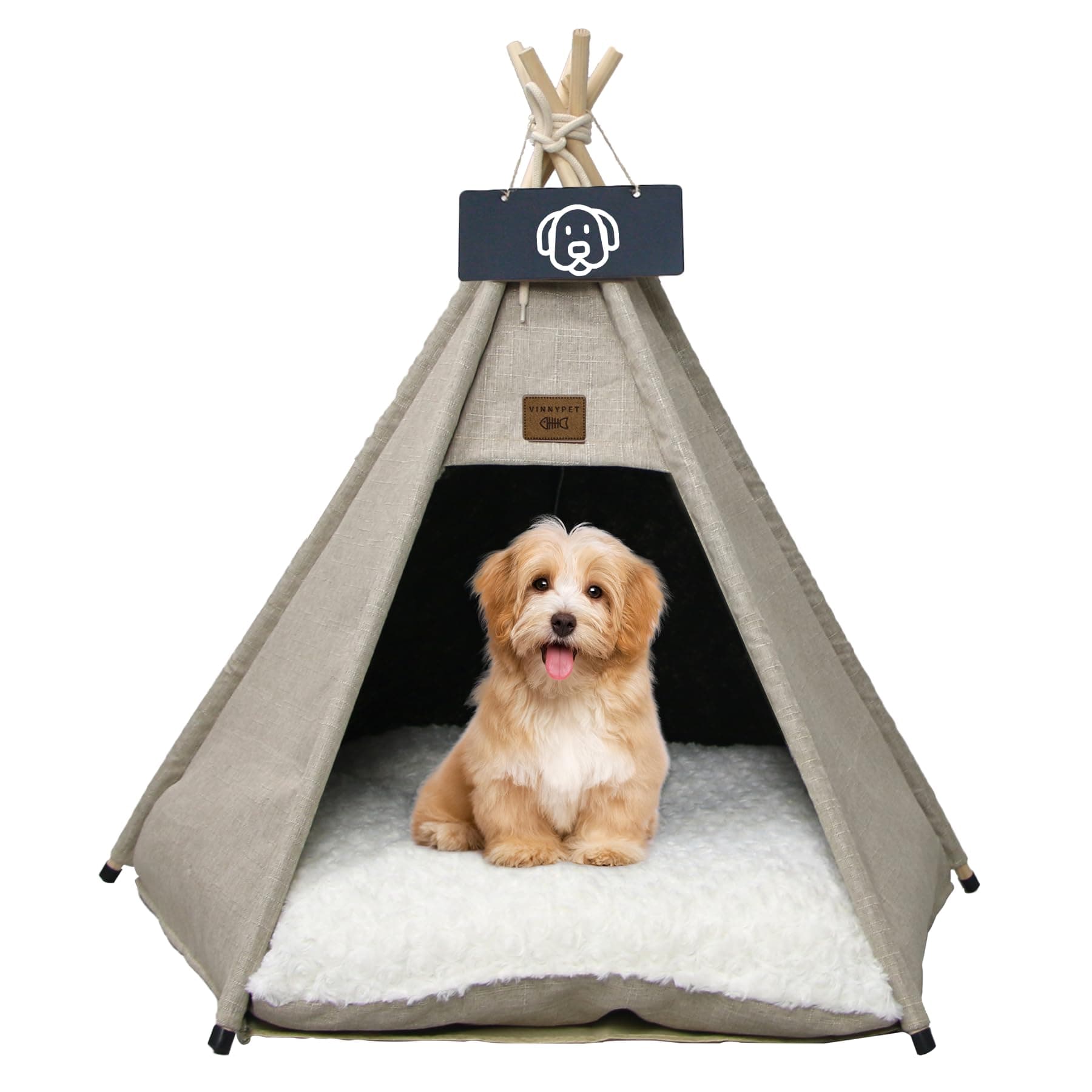 Vinnypet Tipi Zelt fur Katzen und Hunde Haustierzelte Häuser mit Plüschkissen Luxery Hundezelt Katzenzelt Abnehmbar und Waschbar Katzenhaus Haustierhäuser 60x60x70cm L:60x60x70cm Kaffeefarbe