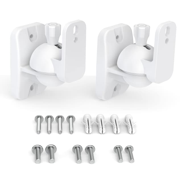 HomeMount Lautsprecher-Wandhalterungen - Verstellbare Surround-Sound-Wandmontage-Set für Regallautsprecher, Wandhalterung mit Schrauben, Lautsprecherhalterung bis 3,6 kg, 2 Stück, Weiß 2P-Weiß