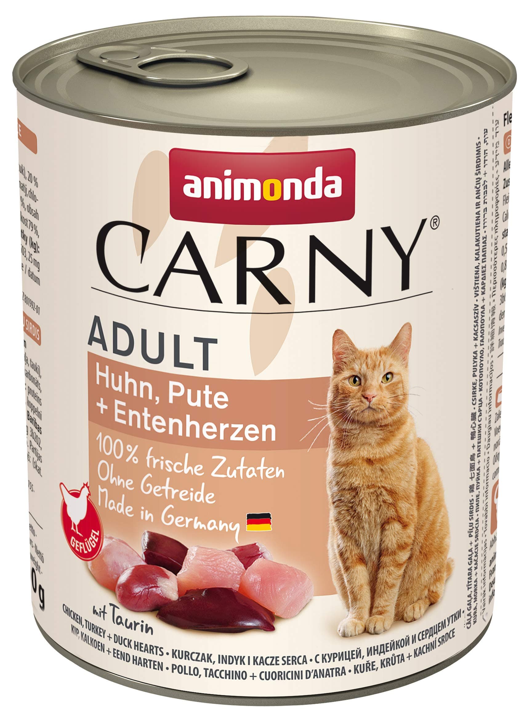 animonda Carny Katzen Nassfutter Huhn + Pute + Entenherzen (6 x 800g), getreidefreies Katzen Nassfutter ohne Zucker, mit frischen fleischigen Zutaten