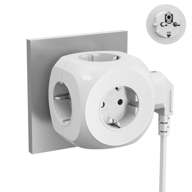 Steckdosenwürfel mit Überspannungsschutz,5-Fach Mehrfachsteckdose Würfel,Kompakte Steckdosenleiste,Max 4000W(16A/250V),für Büro,Zuhause