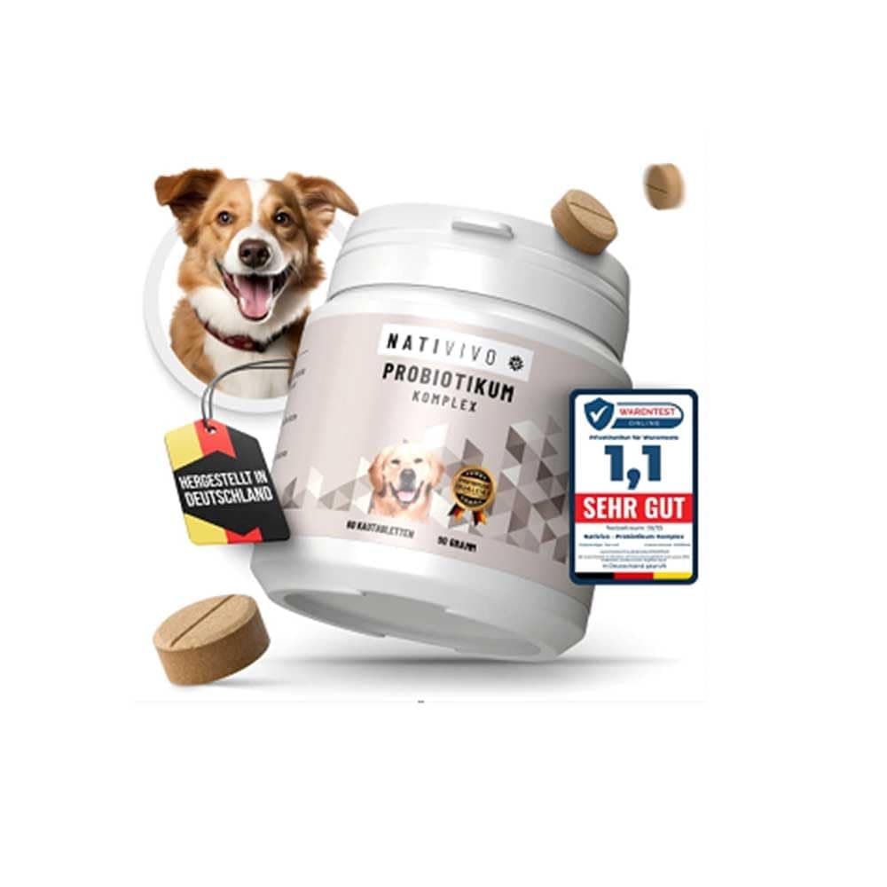 NatiVivo Probiotikum Komplex - Probiotika Darmkur Dia Tabs unterstützend bei Sodbrennen & Durchfall. Unterstützt das Immunsystem, die Verdauung, Darmflora & Darmsanierung bei Hunden. Made in Germany 60 Tabletten