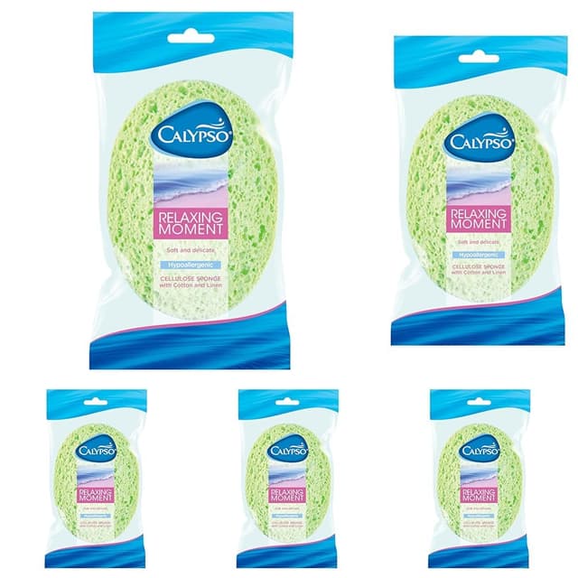 Calypso Relaxing Moment, biologisch abbaubarer Körperschwamm aus Zellulose, 1 Stück, Farbe nicht frei wählbar, Farbig Sortiert (Gelb, Pink, Grün Oder Blau) (Packung mit 5) Körperschwamm 1 stück (5er Pack)