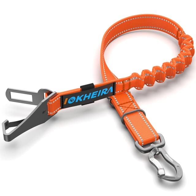 IOKHEIRA Hunde Sicherheitsgurt, Einstellbarer Hundegurt für Auto mit Universalstecker & Verriegelungsstange Flammenorange