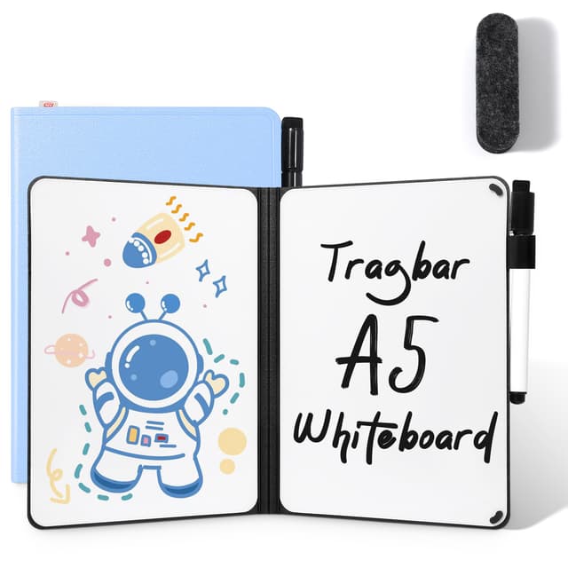 AGM Mini Whiteboard Blau, Tragbar A5 Memoboard Klein Doppelseitiges Schreiben Whiteboard Kein Magnet, 15 x 21 cm Harte Schale für Büro, Schule, Zuhause - inkl. 1 Marker mit Radierspitze Blau A5