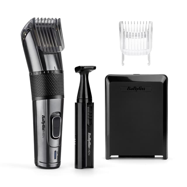 BaByliss Carbon Titanium Akku Haarschneider für Kopf- und Barthaare 26 Schnittlängen 0, 5mm-25mm Silber Schwarz inkl. Mini Trimmer E978E