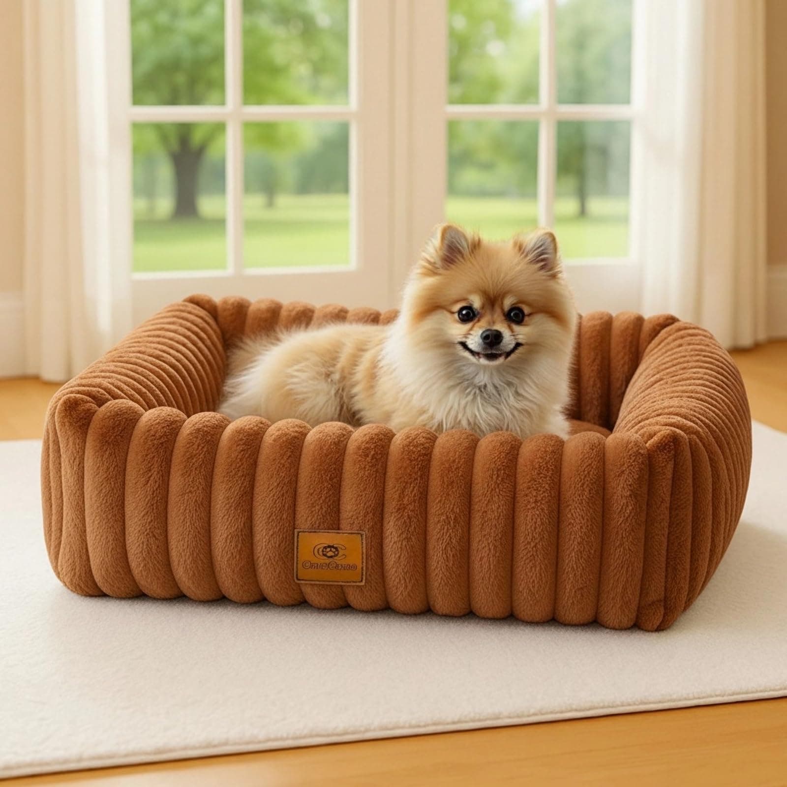 CareCooo Flauschiges Hundebett Kleine Hunde, Waschbar Abnehmbar, Rechteckig, rutschfest & Komfortabel, Hundekörbchen, Hundekissen für Welpen, Braun, S(50x48x15cm) Kupferbraun S-50x48x15cm