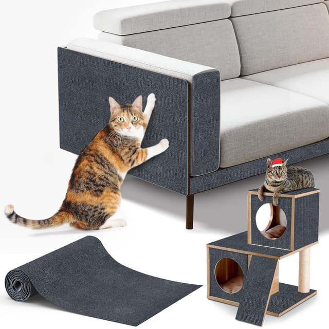 200x40cm Selbstklebend Kratzteppich Katze Wand,Kratzmatte Katze – Kratzschutz für Sofa, Wand & Möbel | DIY Kratzbrett aus, Anti-Kratz Teppich, Katzenturm Schutz Dunkelgrau 200cmx40cm