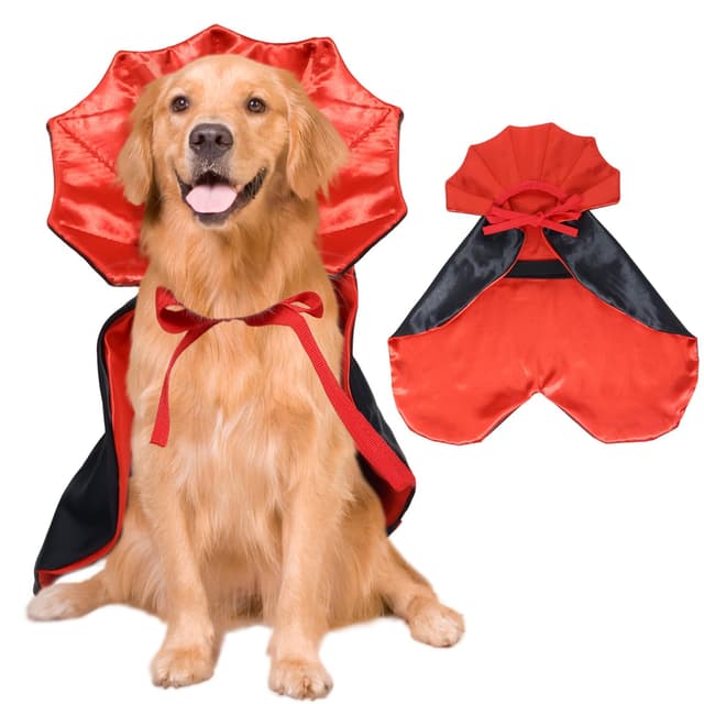 ROSAUI Hundekostüm Vampir Umhang für Große und Mittlere Hunde, Schwarz/Rot, Polyester, Klettverschluss, Halloween