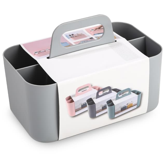 Mehrzweck Korb Organizer,Tragbarer Stapelbarer Kunststoffkorb mit Griff,Reinigungskorb, Bastelkorb,Schreibtischkorb,Bathroom Organizer,Aufbewahrung für Kunst und Make-up (Grau)