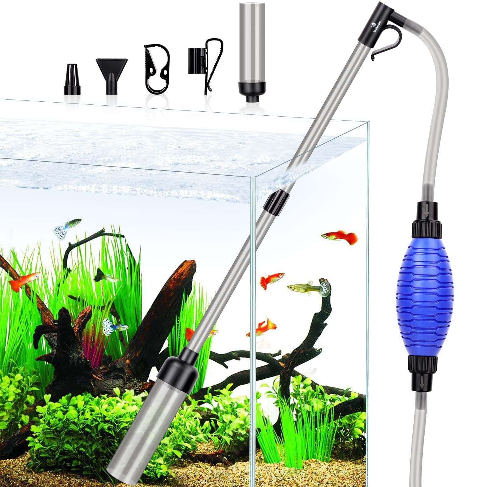 fishkeeper Aquarium Reiniger, Aquarium Wasserwechsel, Aquarium-Reinigung Sand Filter, Fisch Tank Aquarium-Kiesreiniger-Set mit einstellbarem Wasserdurchfluss für die Sandreinigung (klein) Klein (für Tiefen bis zu 55 cm)