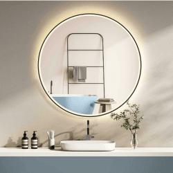 HOKO Wandspiegel Rund 80cm Badspiegel Beleuchtung mit Anti-Fog+Rahmen+Touch Schalter Memory+Licht Wechsel 2700-6500K Warmweiß-Kaltweiß-Neutral 80L x 80B cm Schwarz Rund