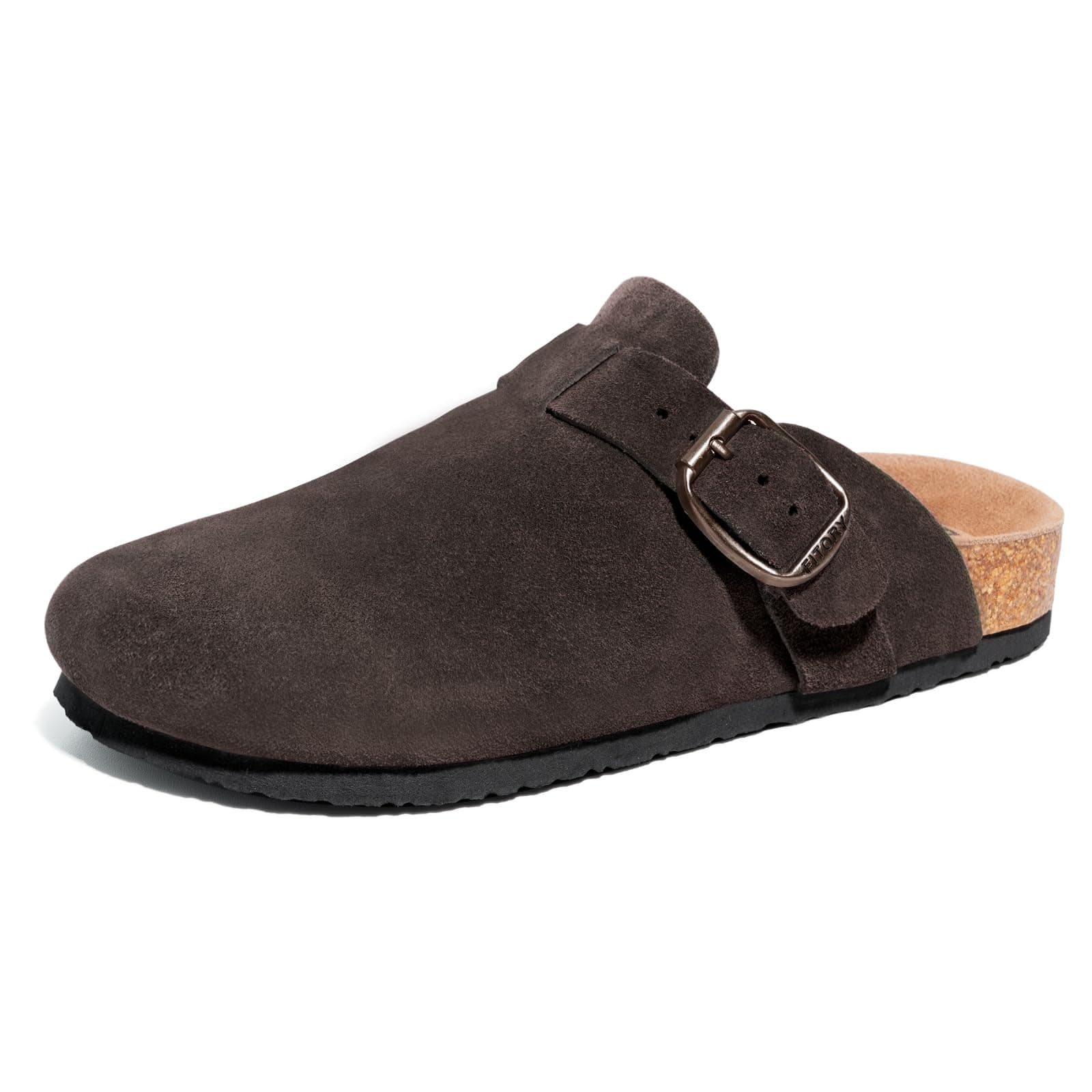 FITORY Herren-Clogs aus Wildleder Bequeme mit Fußgewölbeunterstützung geschlossen Hausschuhe mit Korkfuß Pantoletten Leder,Größe 40-47 41 EU Mokka