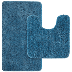 MIULEE Badematte Duschvorleger Badvorleger Flur 2er Set rutschfest Matte Teppiche Badteppich Badezimmerteppich Waschbar Saugfähig für Bad Wohnzimmer 40x60 cm und 45x45 cm mit Ausschnitt Blau 40x60cm+45x45cm mit WC-Ausschnitt Blau