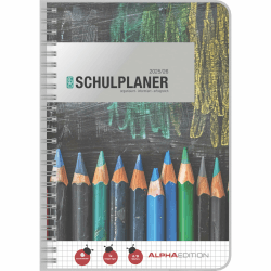 Alpha Edition - Schulplaner Ringbuch Schwarz 2026 – DIN A5 (ca. 15×21 cm) mit Spiralbindung & Klarsichtumschlag, robuster Schülerkalender mit Wochenübersicht & Extras für Hausaufgaben, inkl. Sticker