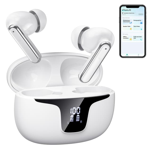 Olycism Echtzeit Übersetzer Kopfhörer - KI Übersetzer Kopfhörer mit 150 Sprachen, langer Akkulaufzeit, Bluetooth 5.3 und 6 Modus für nahtlose Kommunikation in Meetings, beim Lernen und auf Reisen Weiß