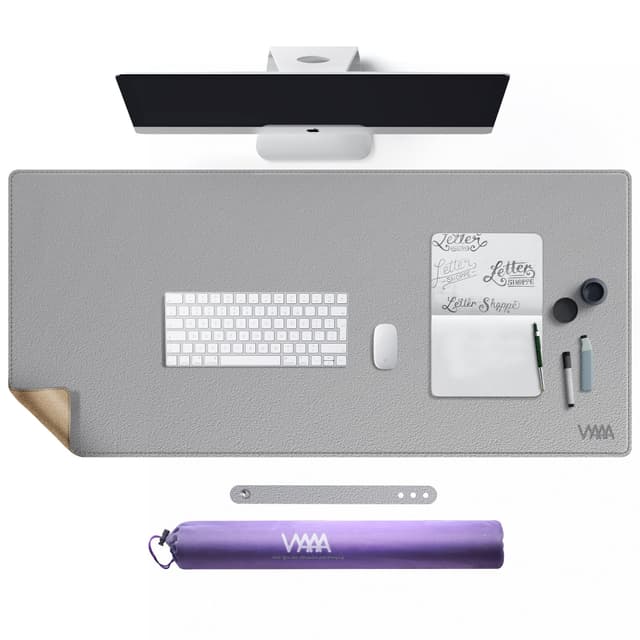 VYAAA Schreibtischunterlage Leder und Kork, 110 x 50 cm Tischunterlage, Multifunktionales Laptop Mousepad, Schreibtischmatte für Büro und Zuhause（Grau） grau 110 x 50 cm