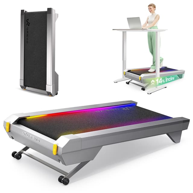 UREVO CyberPad Smart Walking Pad mit 14% Automatik-Steigung, Schlankes Untertisch-Laufband für Fitness im Büro, Leiser Brushless Motor, Großzügige Oberfläche, KI-gestützte App [CyberPad for Office] Silberweiß
