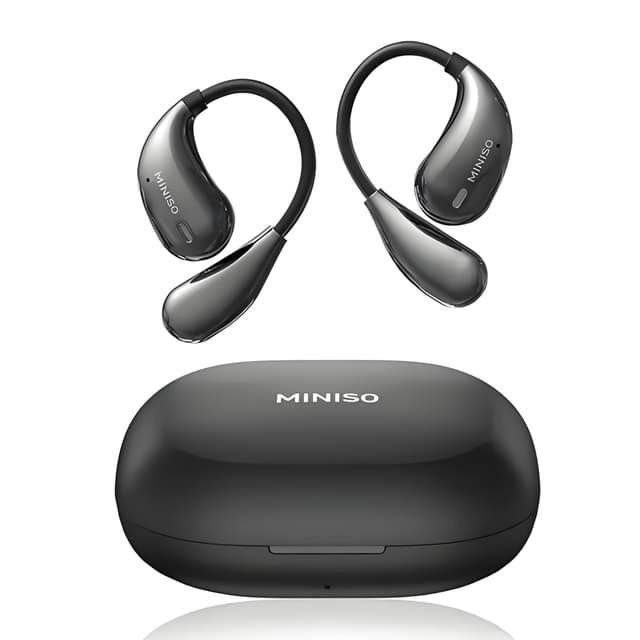 MINISO X33 AI-Übersetzungs-Ohrhörer in Echtzeit, 135 Sprachübersetzer-Ohrhörer, offenes Ohr, kabellose Bluetooth-Übersetzungs-Kopfhörer mit HiFi-Sound, 60 Stunden Spielzeit, geeignet für Reisen Schwarz