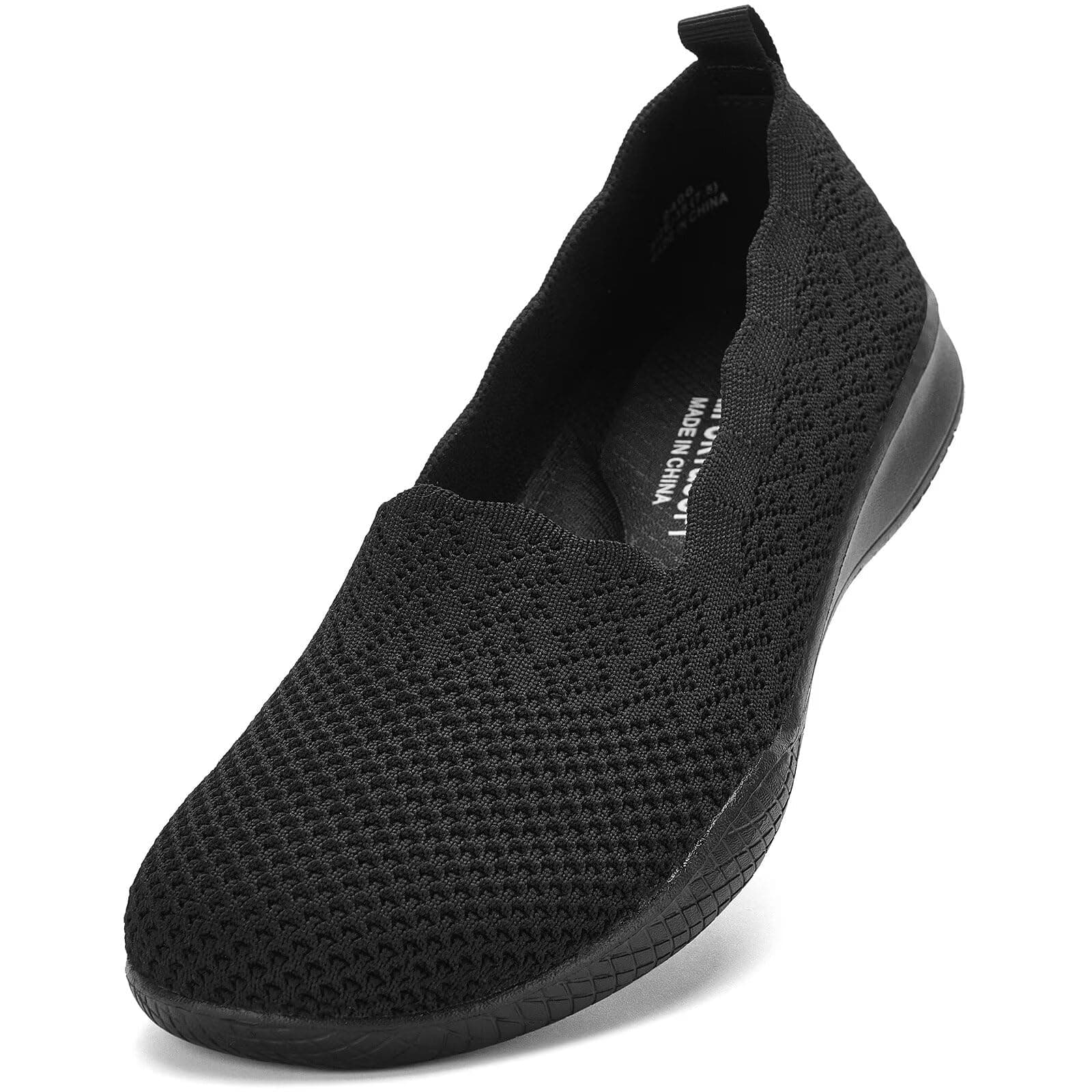 Puxowe Damen Wanderschuhe-Lightweight Knit Loafer Casual Slip on Walking Schuhe 38 EU 2406 Ganz Schwarz