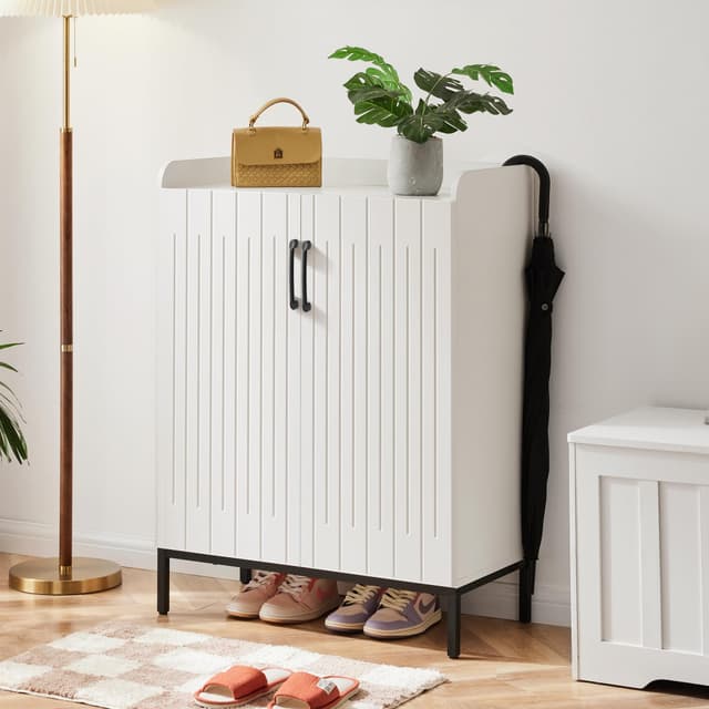 Mericonia Schuhschranks, moderner Schuhschrank aus Holz für den Flur mit 2 Türen, freistehender Schuhschrank mit 5 Ebenen und verstellbaren Regalen für Flur, Eingangsbereich, Schlafzimmer, weiß Modern Weiß Weiß