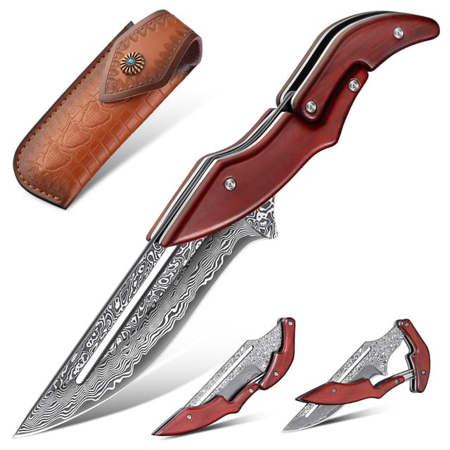 Dream Reach Klappmesser Taschenmesser Outdoor Messer mit Scheide für Männer mit Geschenkbox Rötlichbraun