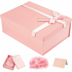 Mifferer Geschenkbox mit DeckelBox Groß, Geschenkkarton 29x22x3cm, Geschenke Box für Hochzeiten, Weihnachten, Geburtstage, Jubiläen Geschenkverpackung Box, Rosa