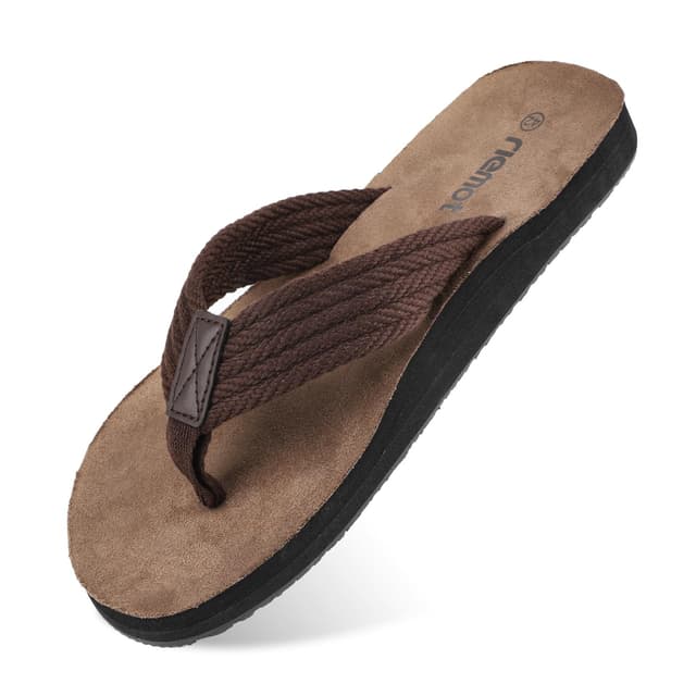 riemot Herren Flip Flops Sommer Zehentrenner Weich Badelatschen Strandschuhe mit Arch Support Sandalen Rutschfest Hausschuhe Pantoletten Gr.42-47 45 EU Braun