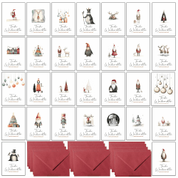 Weihnachtskarten mit Umschlag Set 30 Skurrile Weihnachtsmänner und lustige Rentiere - Klappkarten Weihnachtsgrußkarten