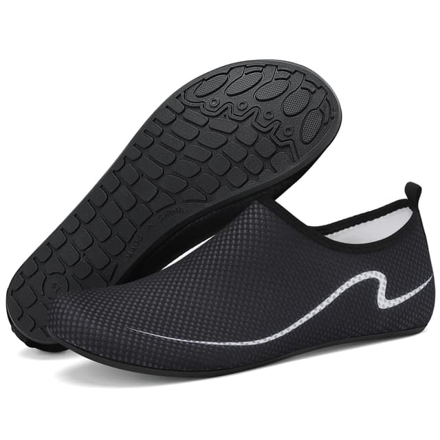 VOLHAL Unisex Badeschuhe Wasserschuhe Schnell Trocknend Schwimmschuhe rutschfest Strandschuhe Wassersportschuhe, Gr.34-47 43 EU Schwarz W993