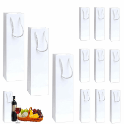 12 Stück Wein Geschenktasche, Weiß Weinflaschenbeutel aus Kraftpapier, Flaschentüten Geschenktüten für Wein mit Griff, Kraft Wein Organizer für Weihnachten, Hochzeit, Geburtstag Party Geschenktüten