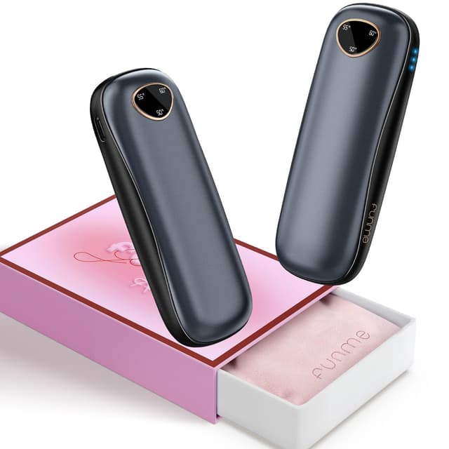 2er-Pack Wiederaufladbare Handwärmer 10000mAh [Geschenkbox] Funme® Handwärmer Elektrisch USB Powerbank Wiederverwendbar Taschenwärmer Tragbare Max 60°C, Frauen, Ideal für Outdoor OT95 Waffengold-2Packs