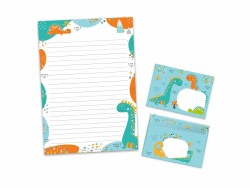 Briefpapier-Set Briefblock mit Umschlag für Jungen Mädchen Kinder Dinos Dinosaurier türkis (Block A4 mit 25 Blätter + 15 Umschläge) 1 Briefblock + 15 Umschläge
