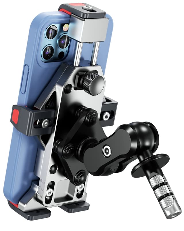 BRCOVAN Aluminiumlegierung Motorrad Gabelschaft Handyhalterung mit Vibrationsdämpfer, Diebstahlsichere Handy Motorradhalterung, 360° Drehbar, Verstellbar, für 4,7-7,2 Zoll Smartphone