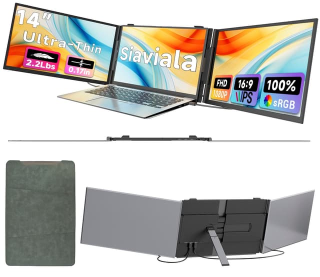 Ultra-dünner Portable Monitor for Laptop, 14” Triple Laptop Bildschirm Extender, 1080P FHD Laptop Screen Extender, ultraleichte Reisemonitore für 13,3-17,3” Laptops, kompatibel mit Windows/Mac S8 PRO-14.1inch