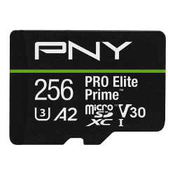 PNY Tarjeta microSDXC 256GB Pro Elite Prime Class 10 U3 V30 A2 + Adaptador SD - Hasta 200MB/s, Class 10, U3, V30, A2, 4K UHD, Full HD, UHS-I