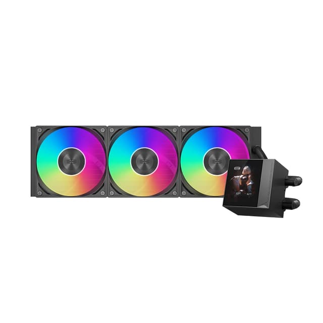 CPU-Kühler Flüssigkeitskühler, 360-mm-AIO-Flüssigkeitskühlung, Hochleistungs-Pumpe, 2,4" IPS-Display, CPS ARGB-Wasserkühlung mit leisen F5 R120-mm-Lüftern (DC360 Pro ARGB-Display BK) DC360 Pro ARGB Display BK