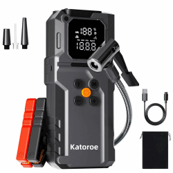 KATOROE Auto Starthilfe Powerbank, Kfz Batterie Starthilfe Powerbank für pkw mit Kompressor,4000A Auto Starthilfe (Bis zu 9L Benzin, 7L Diesel,Tragbare Jump Starter Powerbank mit Digitale und LED