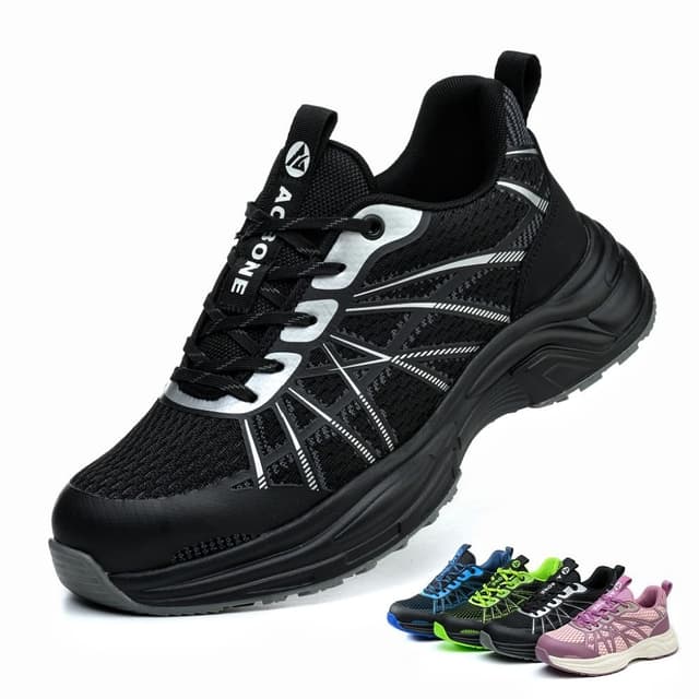 AOACOEBN Sicherheitsschuhe Herren Damen Arbeitsschuhe Leicht Sportlich Stahlkappenschuhe rutschfest Atmungsaktiv Schutzschuhe 47 EU Schwarz