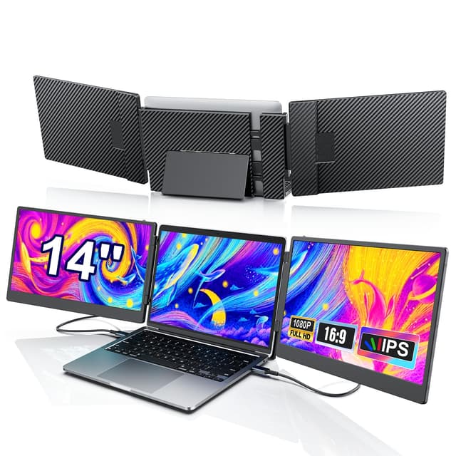 Livelect-m Laptop Bildschirm Extender, 14'' Portable Monitor Laptop, 1080P FHD Triple Tragbarer Monitor Erweiterung Laptop Plug & Play für Mac, Windows, Android 14'' Triple Laptop Screen Extender