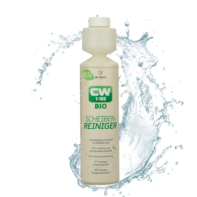 DR. WACK CW1:100 Bio Scheibenreiniger 250 ml - Hochkonzentrat mit Antikalk-Formel - Bio Reiniger für Scheinwerfer- & Scheibenwaschanlagen - Hohe Ergiebigkeit - Hochwertige Autopflege