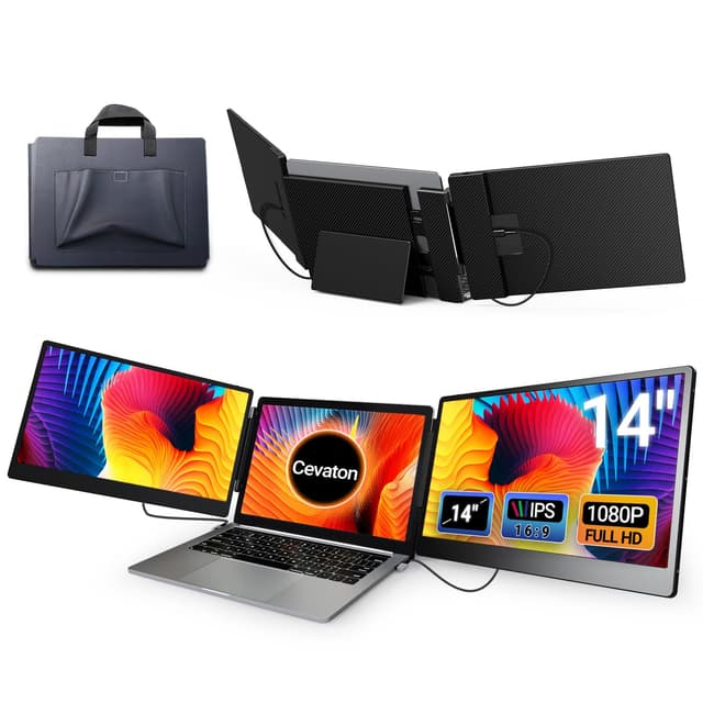 Cevaton Laptop Bildschirm Extender, 14 ”FHD 1080p IPS Tragbarer Monitor für 13-17,3", Stecker und Spielen Sie Laptop-Monitor, Laptop-Bildschirmverlängerung kompatibel mit MAC, Siegen, Dex, Chrome Triple 14 inch