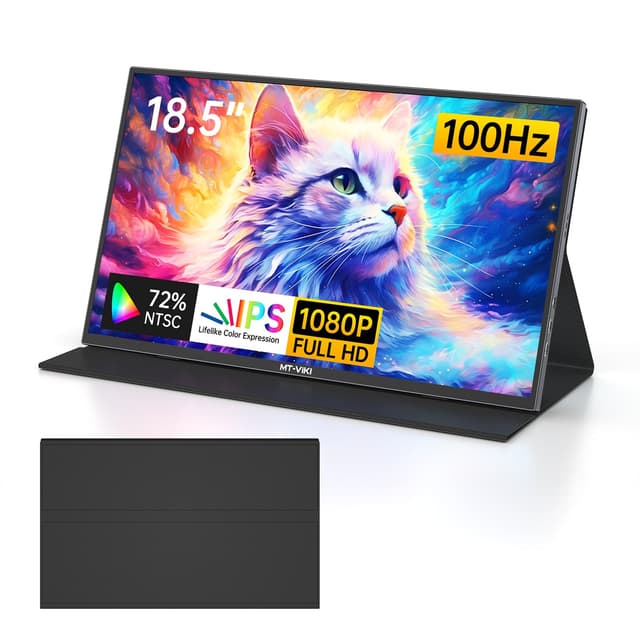MT-VIKI 18.5'' Portable Monitor 100Hz 1080P FHD IPS tragbarer Bildschirm mit Magnetischer Ledertasche HDR Gaming Display für Mac PC Xbox PS4/5 18'' Monitor